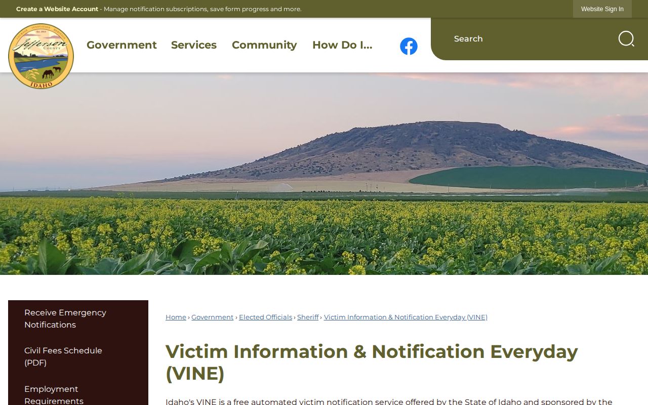 Jefferson County VINE custody notification information page