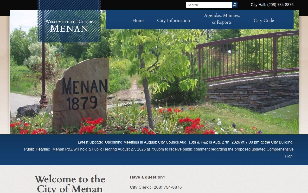 City of Menan official website showing city information relevant to Jefferson County busted mugshots and booking records