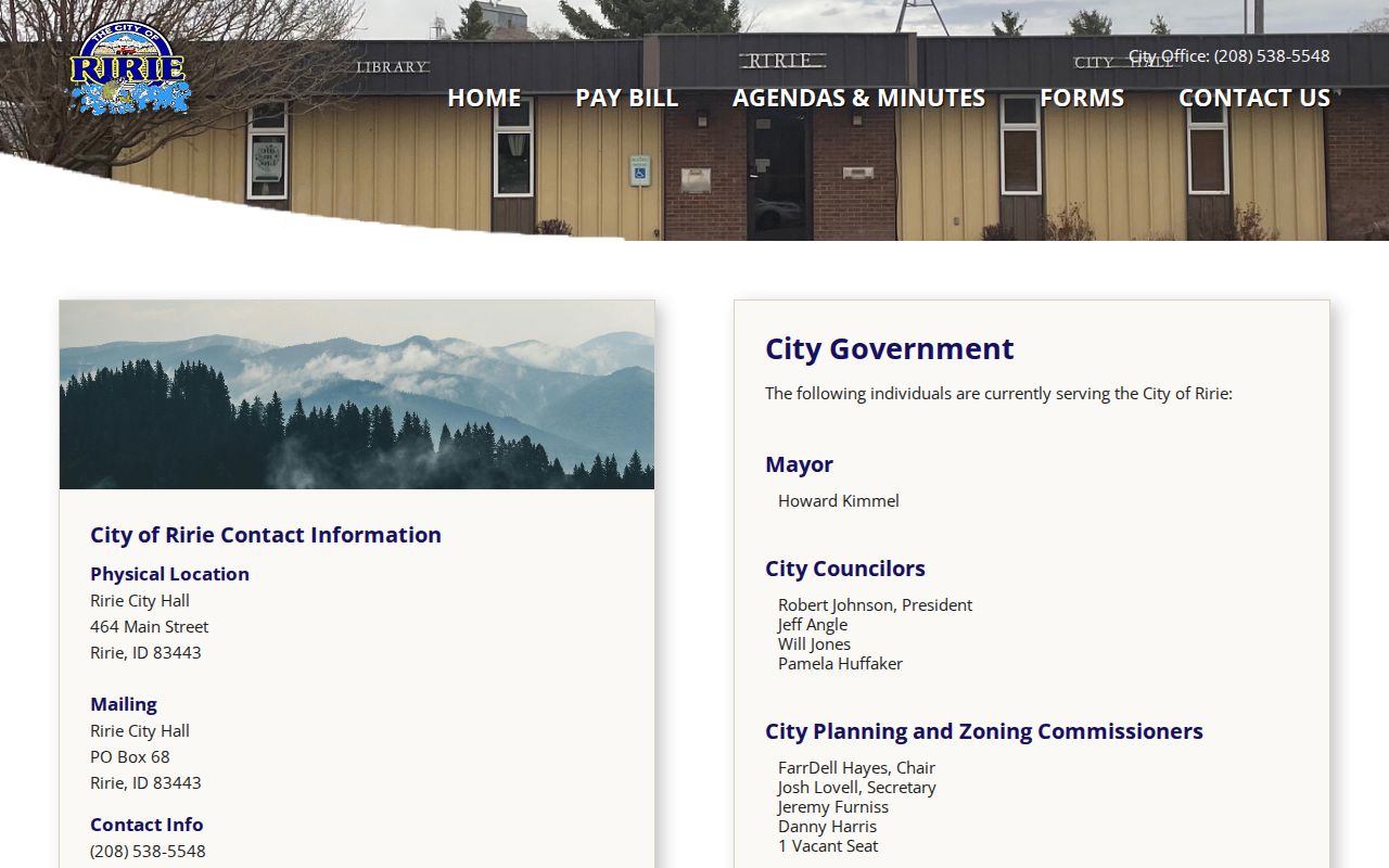 Ririe City Hall and Jefferson County Sheriff's Office booking-record contact page
